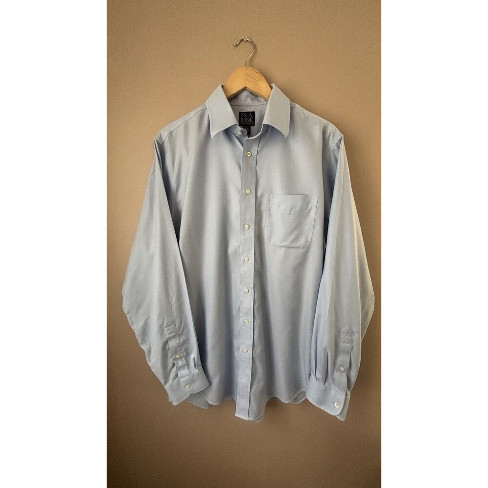 Jos. A. Bank Travelers Collection Mens Button Up Shirt 16-36 Blue Long Sleeve